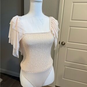 Chic Cream Ruffle Sleeve Bodysuit